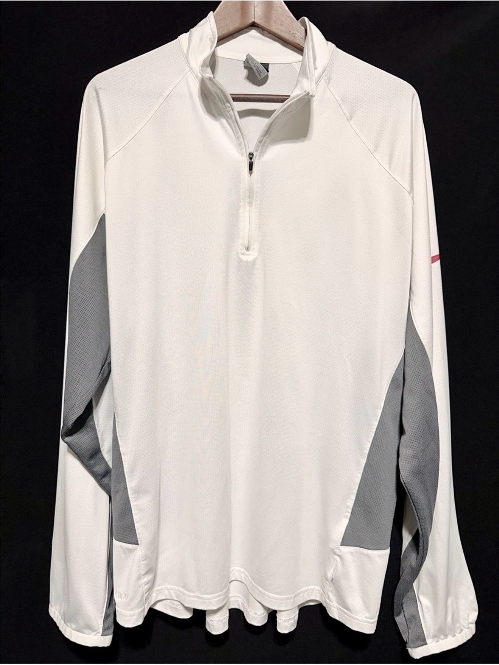 Nike Dri-FIT White Gray 1/4 Zip Pullover Athletic Running Golf Top L